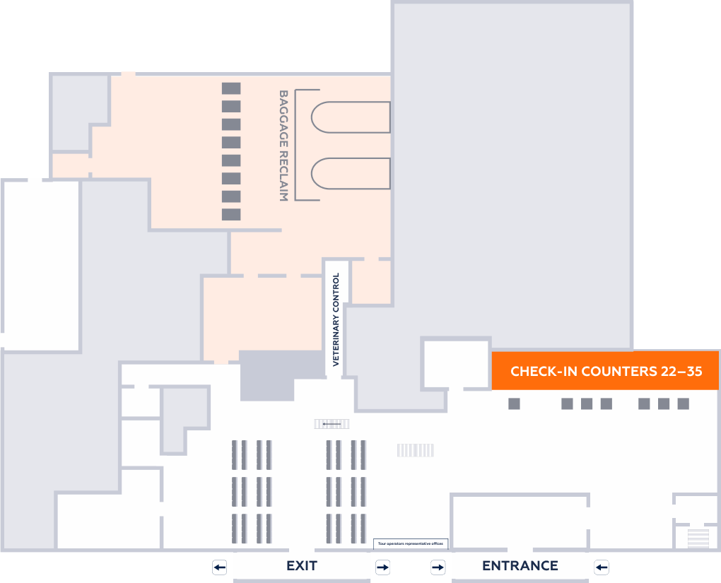 map of Ufa airport, terminal 2, 1 level