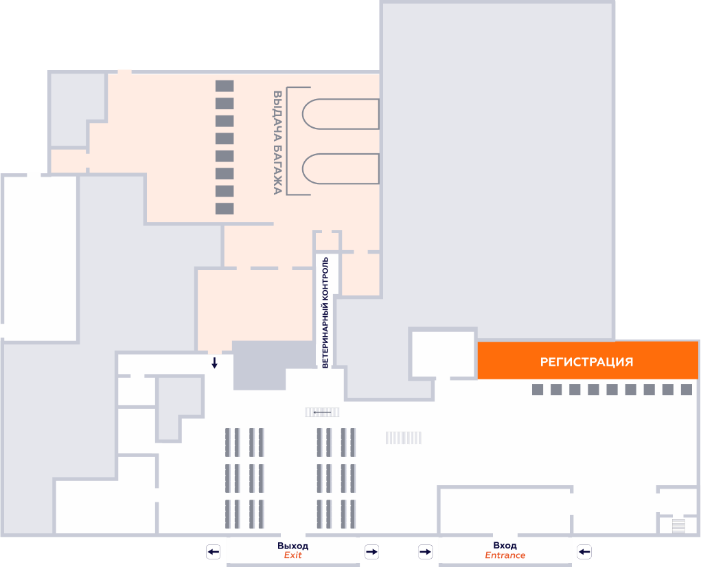схема аэропорта Уфа терминал 2, 1 этаж